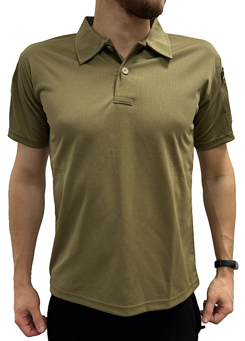 Футболка поло мужская с коротким рукавом тактическая, Поло с липучками на рукавах для военных Бежевый XL Каменец-Подольский - изображение 1