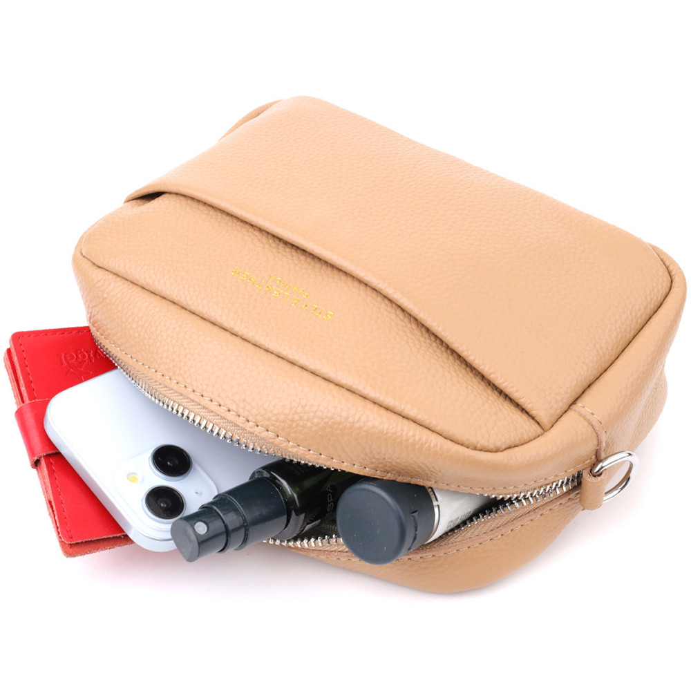 Женская сумка кросс-боди из натуральной кожи Vintage sale_15139 Бежевый Киев - изображение 6