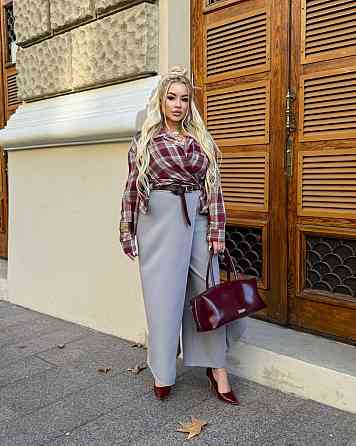 Жіночі базові штани з імітацією спідниці костюмка Сірий, 48/50 Одеса