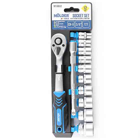 Професійний набір головок торцевих з тріскачкою та подовжувачем CR-V Molder 3/8" 72Т,10-24мм (12шт) Киев