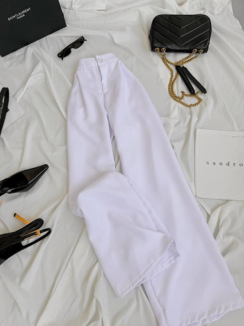 Женские базовые брюки палаццо костюмка 46/48, Белый Одесса - изображение 4