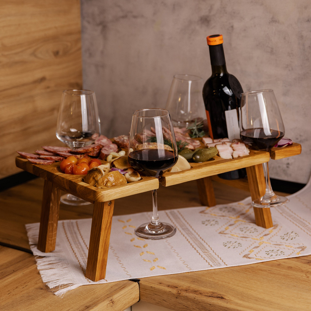 Винний столик-менажниця з дерева 50×30 см прямокутний на ніжках дуб BWS500180 Коломыя - изображение 9