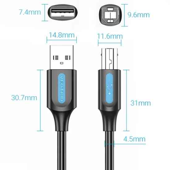 Кабель USB 2.0 AM-BM, 1.0 м, 480Mbps Printer PVC чорний Vention Вінниця