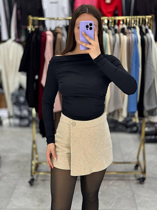 Женская стильная юбка-шорты турецкий кашемир-шерсть Беж, 42 Одесса - изображение 1