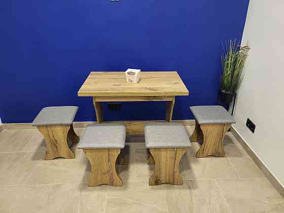 Стол на кухню и 4 мягких табурета (комплект) Ткань - ЛДСП Дуб Флагшток Львов