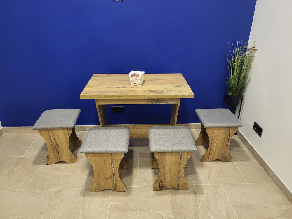 Стіл на кухню та 4 м'які табурети (комплект) Тканина - ЛДСП Дуб Флагшток Львів - фото 1