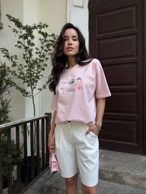 Базова оверсайз футболка з трендовими принтами Одеса - фото 19