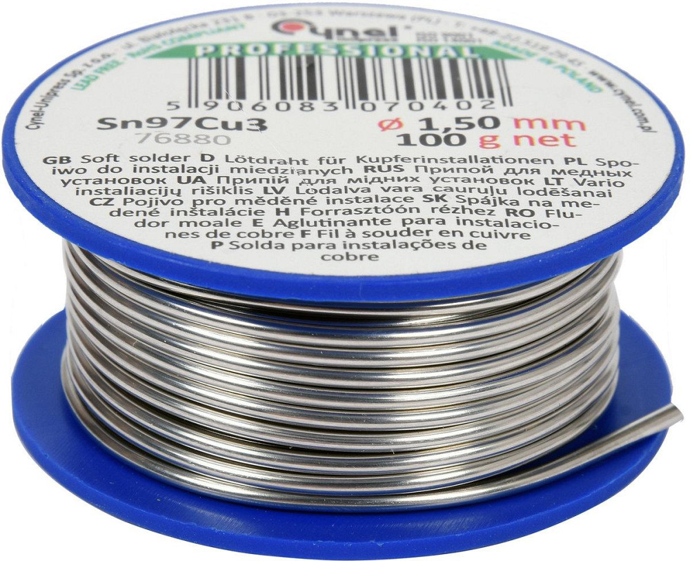 Припій для паяння міді CYNEL : Ø 1.5 мм, дротяний на котушці m= 100 г [60] Одеса - фото 1