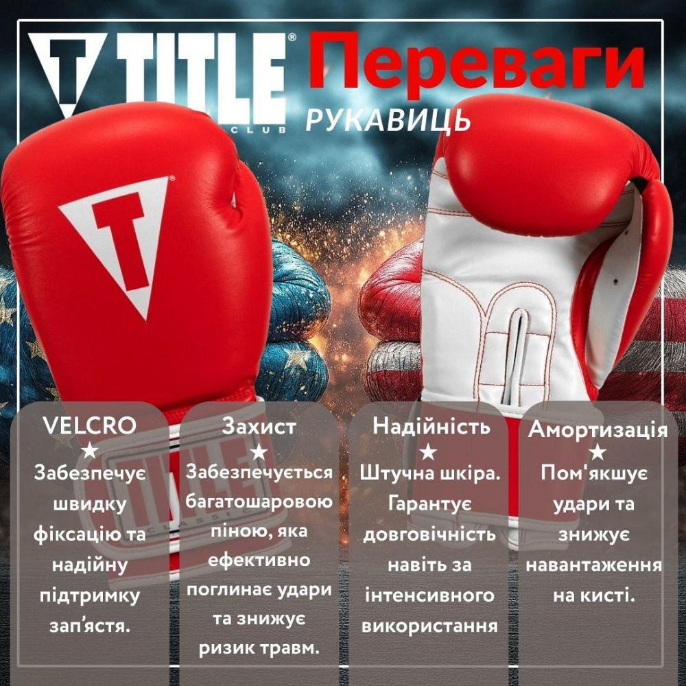 Боксерські рукавиці TITLE Classic Pro Style 3.0 Red/White 12 oz (капа в комплекті) Каменское - изображение 3