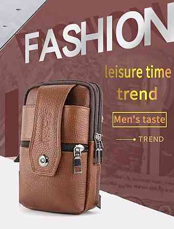 Сумка поясная темно-коричневая, размер 16,5*10*4см, 3 кармана, мужская сумка, женская сумка Киев