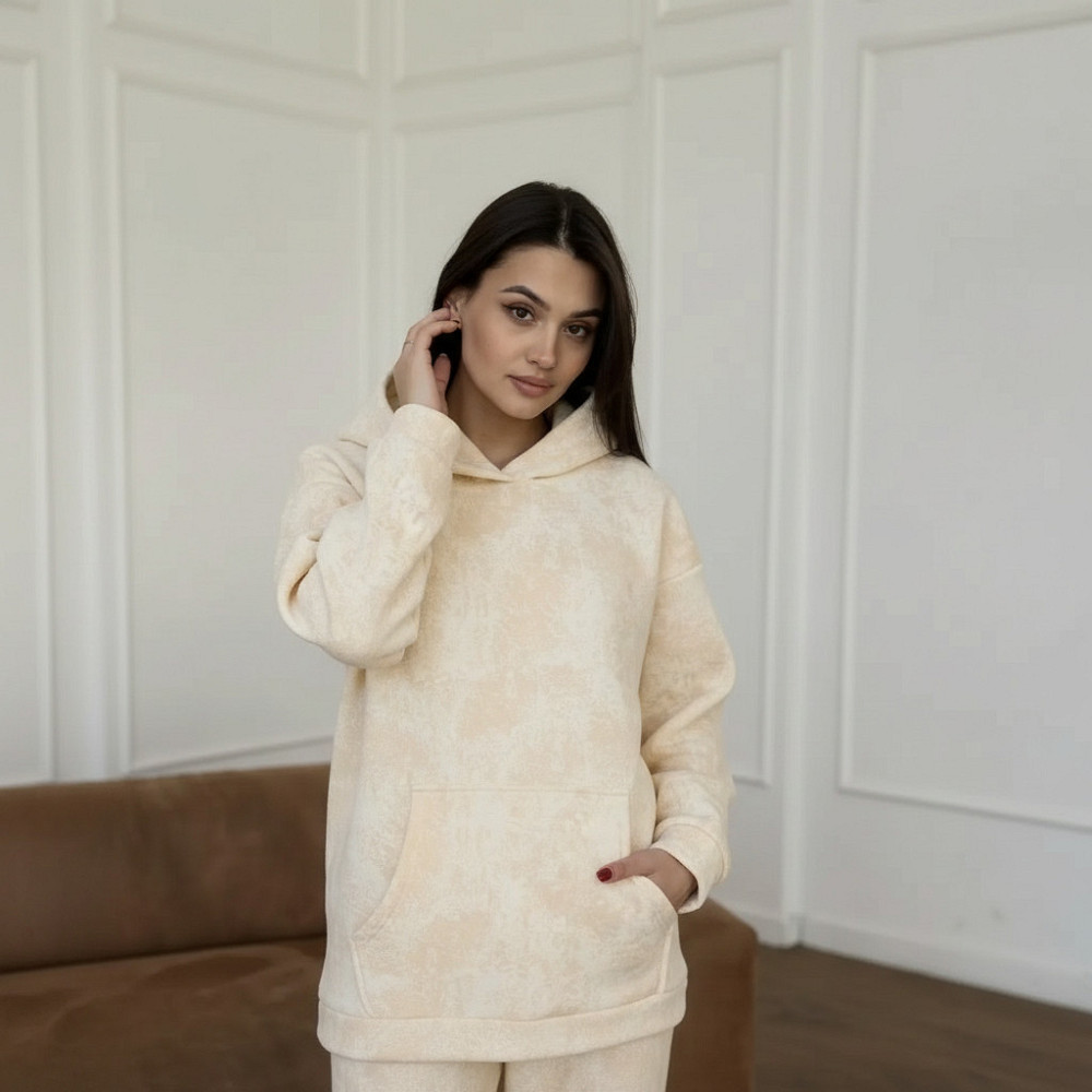 Теплий спортивний костюм жіночий мармуровий принт на флісі Бежевий L-XL Харків - фото 15