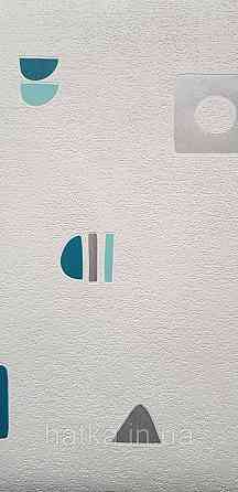 Шпалери вінілові на флізеліні Rasch Clasik 0,53х10 дитячі фігури знаки бірюзові сірі на білому Київ