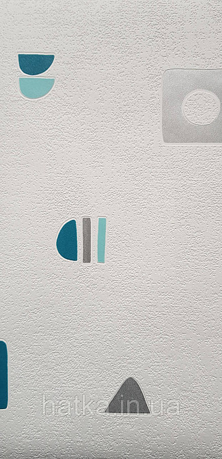 Шпалери вінілові на флізеліні Rasch Clasik 0,53х10 дитячі фігури знаки бірюзові сірі на білому Київ - фото 1