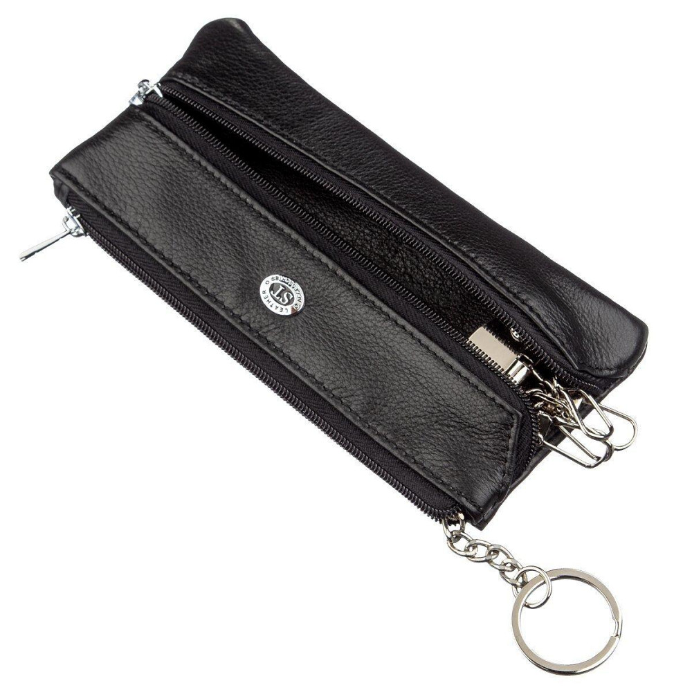 Чоловіча компактна шкіряна ключниця чорна (ST Leather) Київ - фото 8