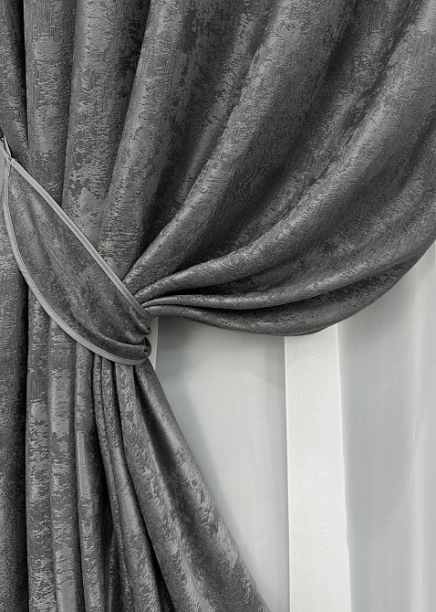 Комплект готовых штор VR-Textil Жакард Sultan XO № 1123ш Графитовый 100х290 см 2 шт (31-926) Киев - изображение 5