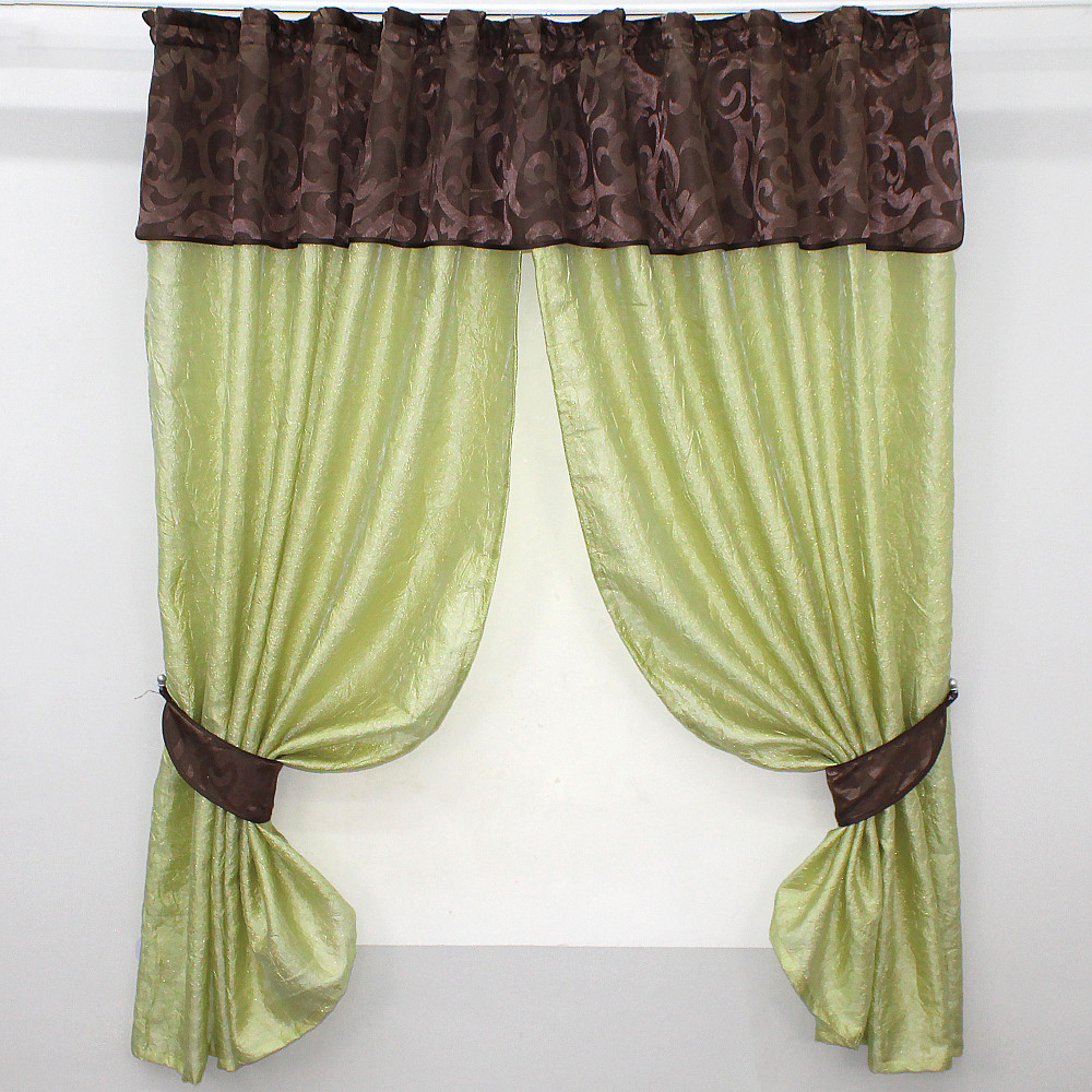 Кухонні штори VR-Textil № 073к з ламбрекеном і підхватами салатовий з коричневим 270х170 см (52-0159) Київ - фото 1