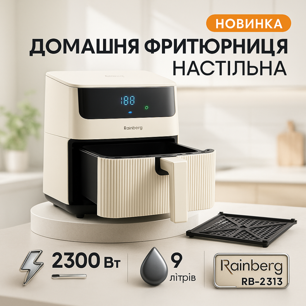 Аерофритниця Rainberg RB-2313 Потужний аерогриль 4200Вт Фрітюрниця безмасляна 9л Мультипіч ES-76 Львів - фото 15