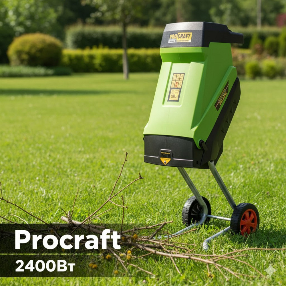 Садовий подрібнювач з двигуном Procraft з високою потужністю  2400 Вт подрібнювач садових відходів пиломатеріалів Львів - фото 1