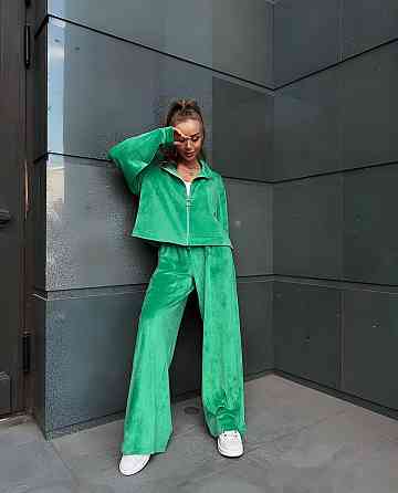 Жіночий прогулянковий плюшевий костюм: кофта та штани Зелений, 46/48 Одеса