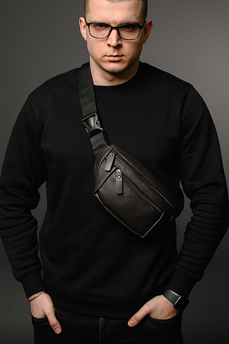 Чоловіча сумка-бананка на пояс з натуральної шкіри, коричнева SL032 (Коричнева) Суми - фото 1