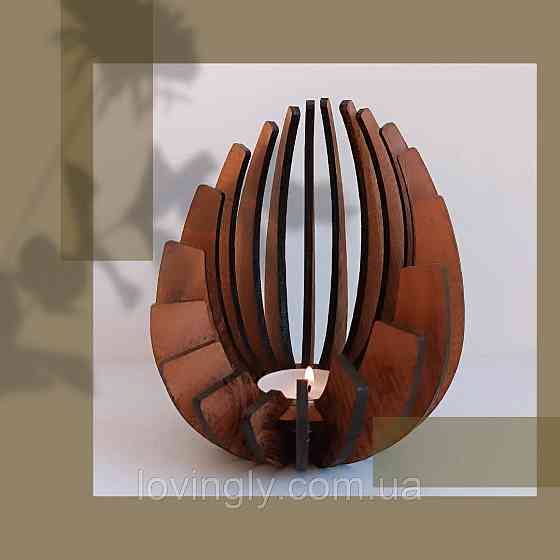 Подсвечник для чайной свечи из натурального дерева. Деревянный интерьерный подсвечник. Ирпень