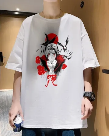 Футболка для хлопчика з аніме принтом Наруто / Ітачі оверсайз (зріст від 165 до 180) Білий AnimeT1187m Дніпро