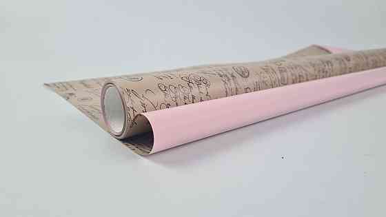 Плівка перлинна "Газета" для квітів 8 м газета крафт+рожевий (67) (h660) No 808 (1 шт.) Харків