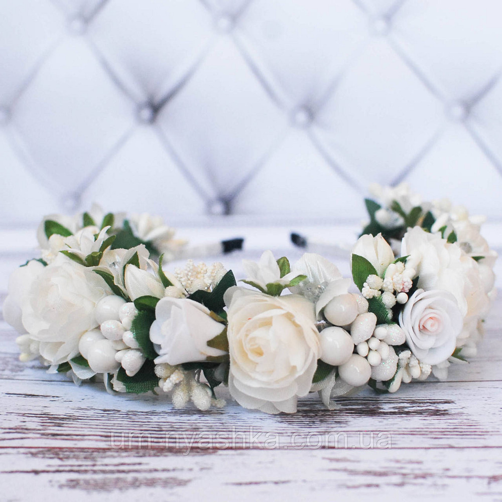 Обідок обруч з трояндочками "Білий Пишний" Кривий Ріг - фото 2