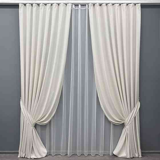 Комплект штор VR-Textil Мікровелюр Petek 100х270 2шт і Тюль 300х270 2020ш-1153т Молочний з білим 71-157/1 Київ