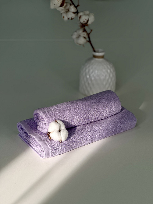 Комплект рушників Ideal Textile однотонних 50х90см + 70х140см 400 г/м2 (56860932) Ліловий Чернівці - фото 2