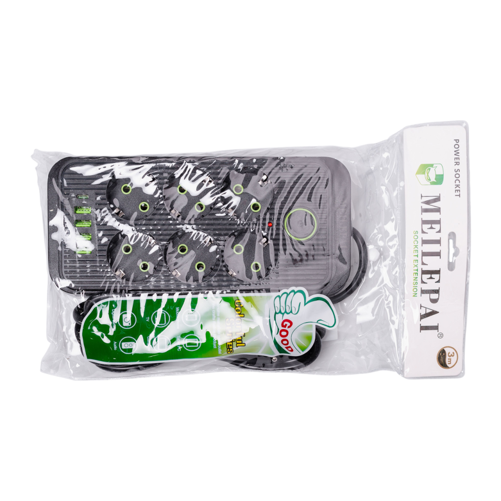 Сетевой фильтр 3 м удлинитель F06U на 6 розеток 4 USB 1 Type-C и кнопкой отключения Черный HP-5-24 Киев - изображение 8