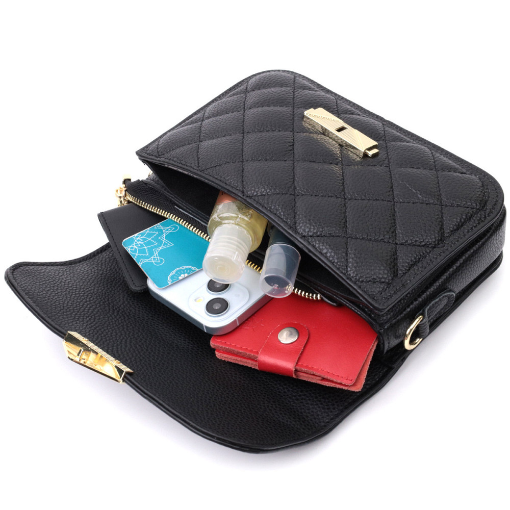 Модна жіноча сумка з оригінальною клямкою з натуральної шкіри Vintage 22671 Чорна Київ - фото 10