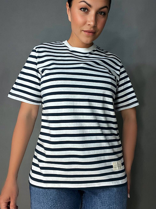 Футболка жіноча Pepper&mint CB24-53 в смужку з нашивкою темно синя, темно-синій, M Київ - фото 15