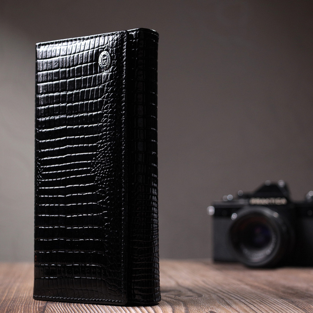 Лакований шкіряний гаманець з блоком для кредитних карток Чорний (ST Leather) Київ - фото 3