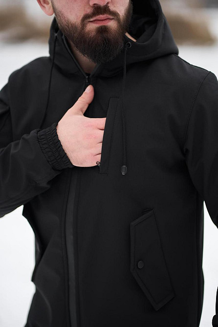 Чоловіча куртка soft shell Intruder софтшелл Куртка демісезонна з капюшоном осінь весна Стильна чорна Одеса - фото 2