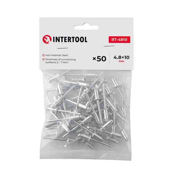 Заклепка алюминиевая, 4,8×10,0 мм, 50 шт INTERTOOL RT-4810 Киев