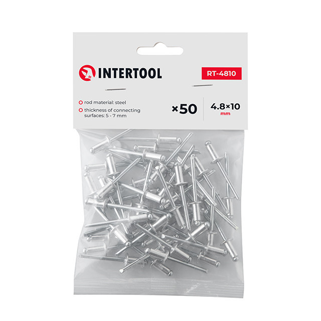 Заклепка алюминиевая, 4,8×10,0 мм, 50 шт INTERTOOL RT-4810 Киев - изображение 1