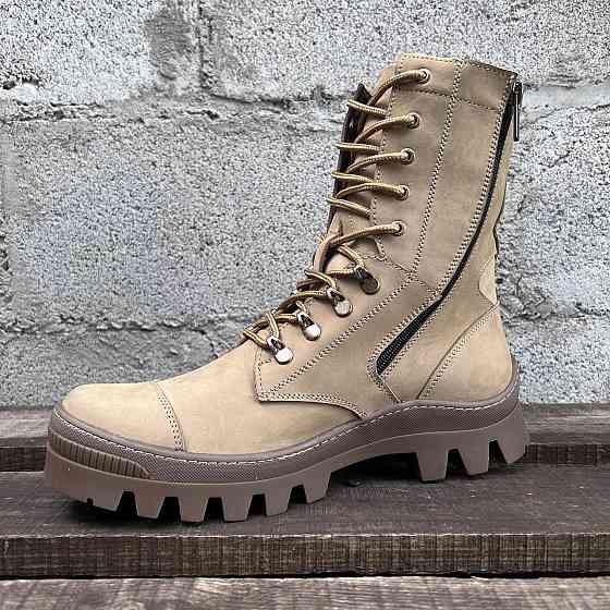 Тактичні демісезонні чоловічі бежеві берці, військові чоловічі шкіряні берці на замку Львів