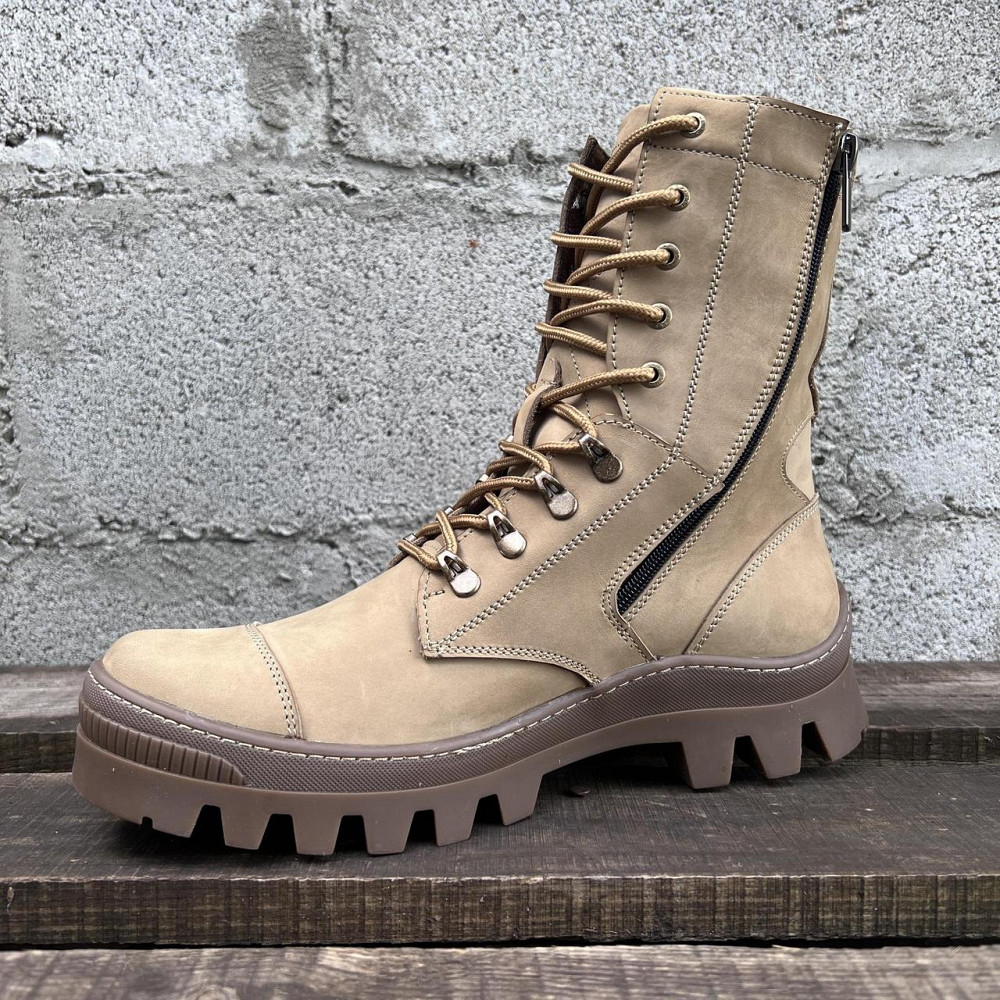 Тактичні демісезонні чоловічі бежеві берці, військові чоловічі шкіряні берці на замку Львів - фото 5