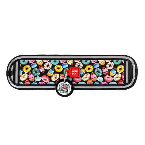 Ергономічна накладка на нашийник WAUDOG Nylon з QR-паспортом, малюнок "Пончики" (розмір XS, для Коломия