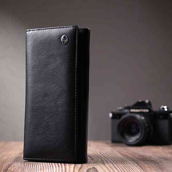 Добротное женское портмоне с карманом для монет из натуральной кожи ST Leather 22691 Черный Киев