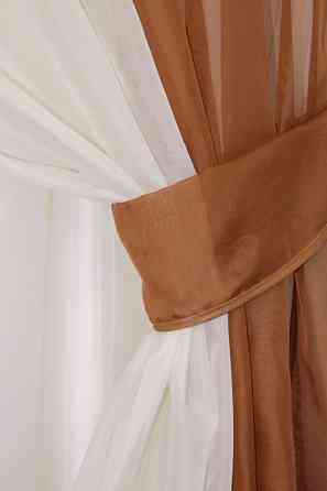 Кухонный комплект VR-Textil № 038к шторки и тюль коричневый с бежевым 280х170 см (50-811) Киев