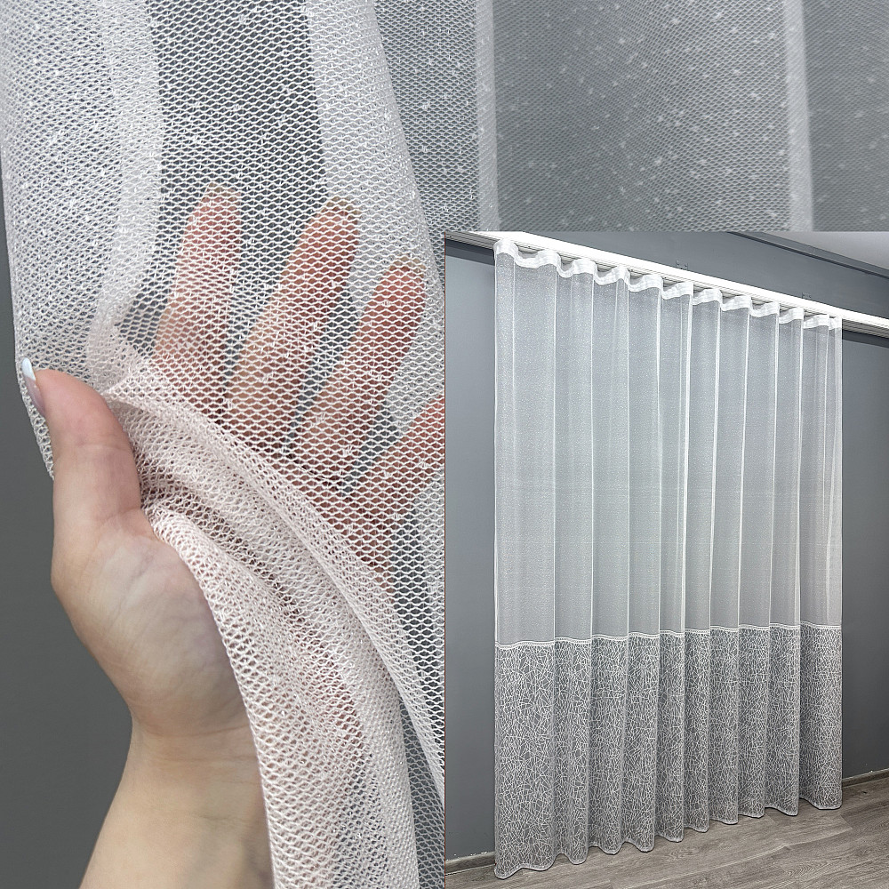 Тюль VR-Textil 1672т Жаккард Белый с серым 300х270 см (42-0686) Киев - изображение 1
