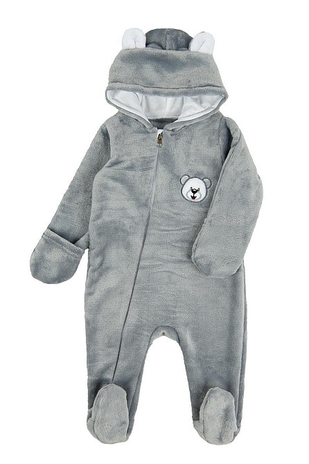 Комбинезон теплый для новорожденных с ушками, велсофт  топ Крохатушка одяг 80, Вшитый, Полиэстер Киев - изображение 1