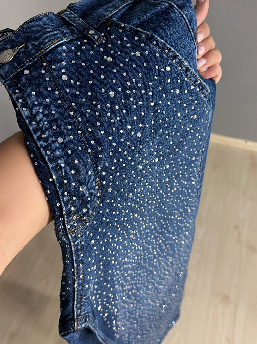 Джинси жіночі Amore 1500 skater mom з розсипом камінців сині, синій, 26, 26, 74 см, 106 см Київ - фото 16