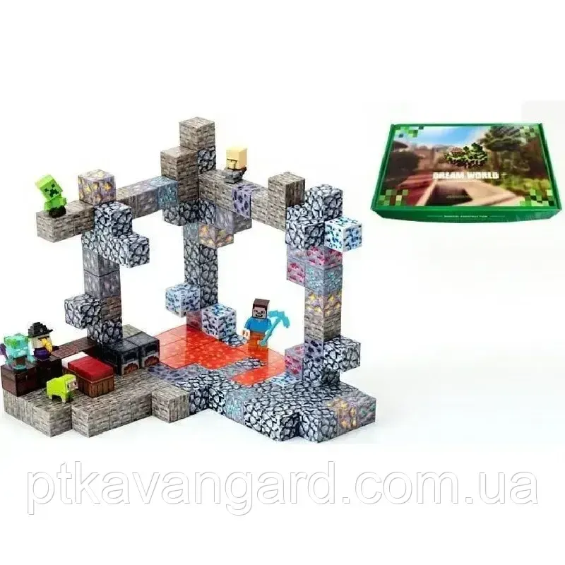 Магнитные блоки майнкрафт 128 деталей, конструктор магнитный minecraft, пещера с фигурками Хмельницкий - изображение 2