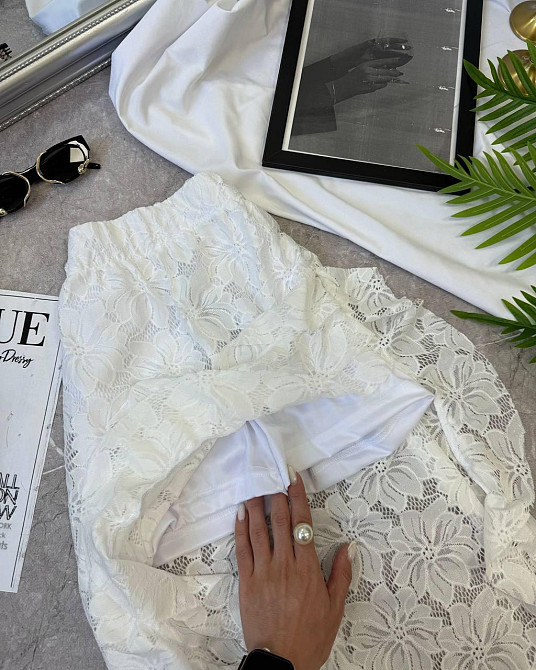Жіноча трендова гіпюрова спідниця з шортами гіпюр (мереживо) Білий, 46/48 Одеса - фото 2