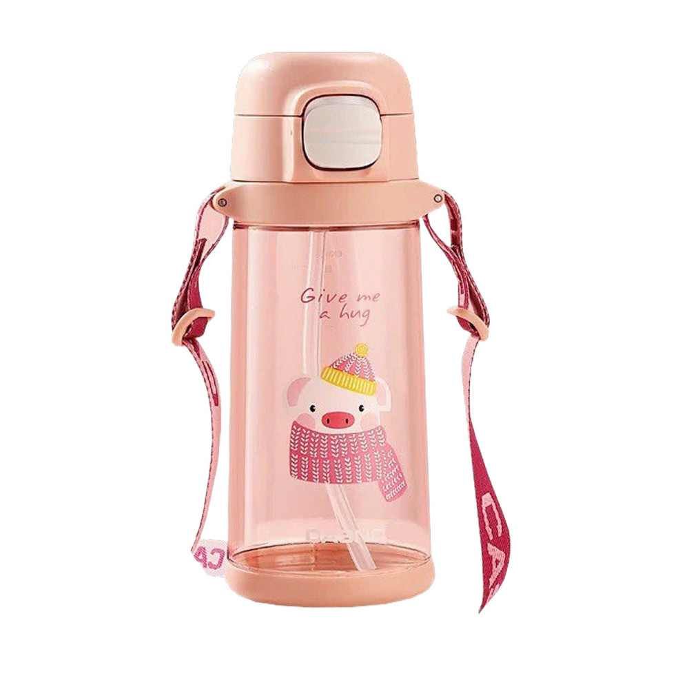 Пляшка для води CASNO 690 мл KXN-1219 Рожева (Свинка) з соломинкою Кам'янське - фото 1