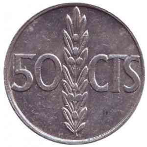 Монета 50 сантимів. 1966 рік, Іспанія.(Г) Полтава