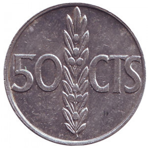 Монета 50 сантимів. 1966 рік, Іспанія.(Г) Полтава - фото 1